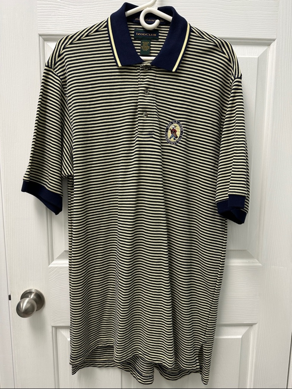 Izod Club Navy & Cream Striped Polo Shirt Read Description